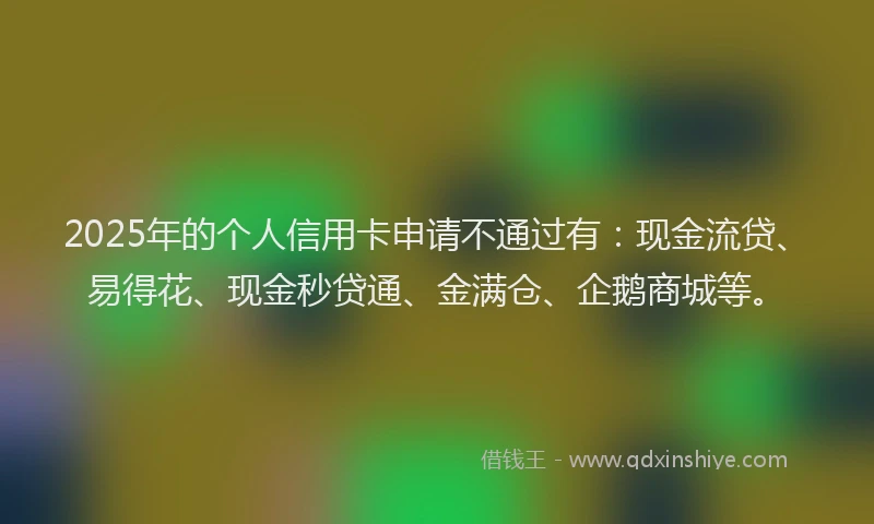 2025年的个人信用卡申请不通过有：现金流贷、易得花、现金秒贷通、金满仓、企鹅商城等。