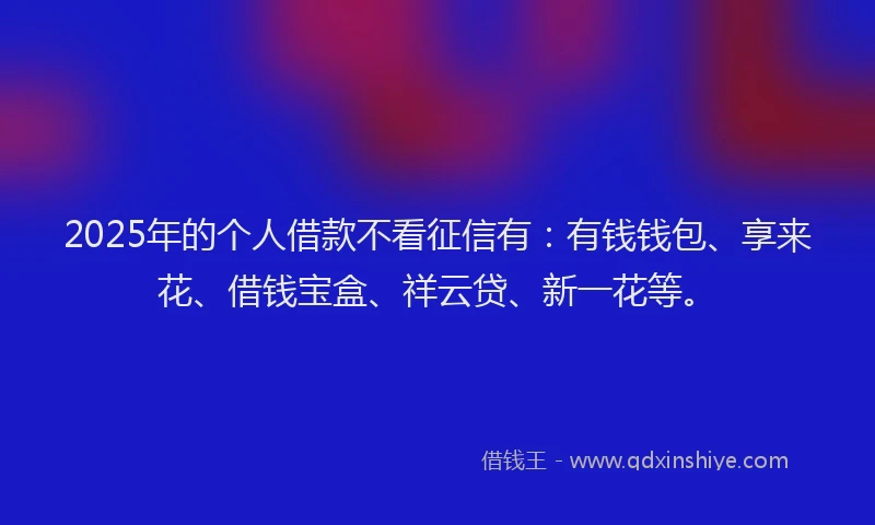 2025年的个人借款不看征信有：有钱钱包、享来花、借钱宝盒、祥云贷、新一花等。