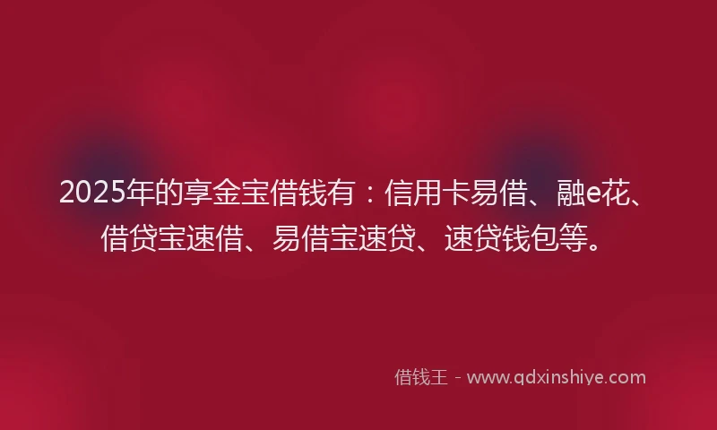 2025年的享金宝借钱有：信用卡易借、融e花、借贷宝速借、易借宝速贷、速贷钱包等。