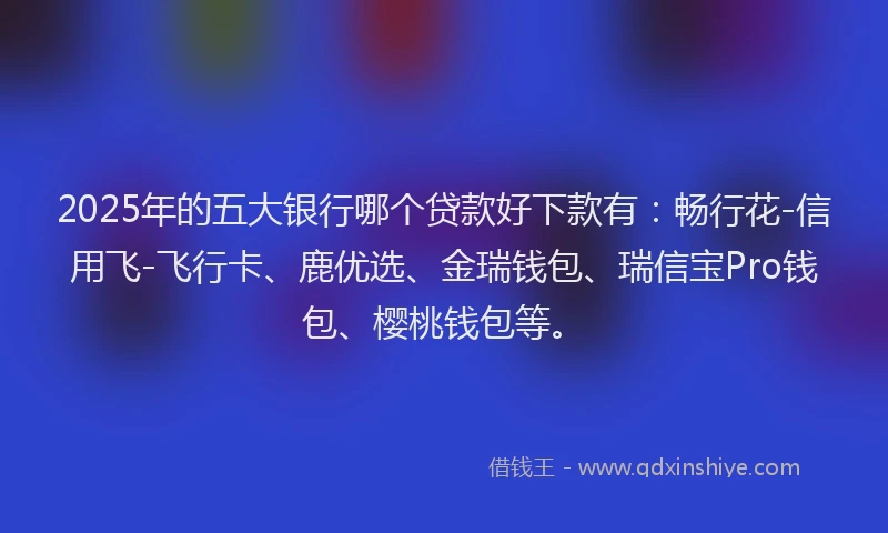 2025年的五大银行哪个贷款好下款有：畅行花-信用飞-飞行卡、鹿优选、金瑞钱包、瑞信宝Pro钱包、樱桃钱包等。