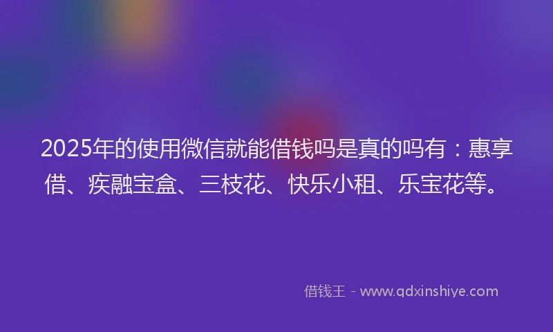 2025年的使用微信就能借钱吗是真的吗有：惠享借、疾融宝盒、三枝花、快乐小租、乐宝花等。