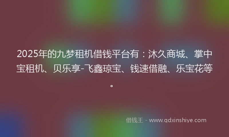 2025年的九梦租机借钱平台有：沐久商城、掌中宝租机、贝乐享-飞鑫琼宝、钱速借融、乐宝花等。