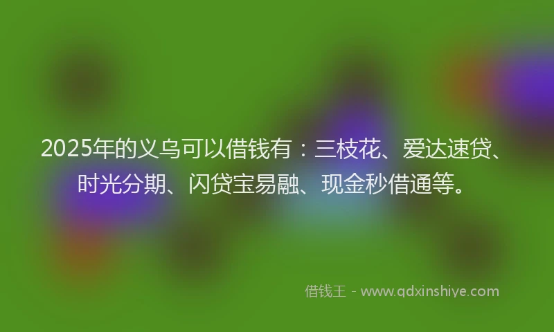 2025年的义乌可以借钱有：三枝花、爱达速贷、时光分期、闪贷宝易融、现金秒借通等。