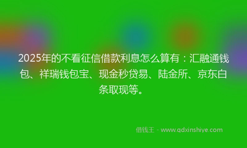 2025年的不看征信借款利息怎么算有：汇融通钱包、祥瑞钱包宝、现金秒贷易、陆金所、京东白条取现等。