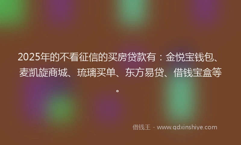 2025年的不看征信的买房贷款有：金悦宝钱包、麦凯旋商城、琉璃买单、东方易贷、借钱宝盒等。