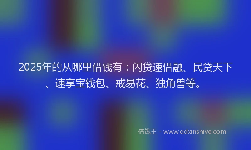 2025年的从哪里借钱有：闪贷速借融、民贷天下、速享宝钱包、戒易花、独角兽等。
