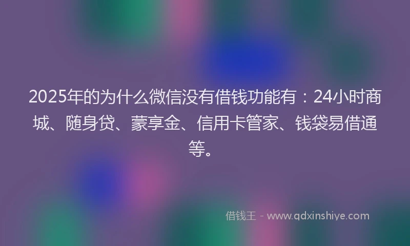 2025年的为什么微信没有借钱功能有：24小时商城、随身贷、蒙享金、信用卡管家、钱袋易借通等。