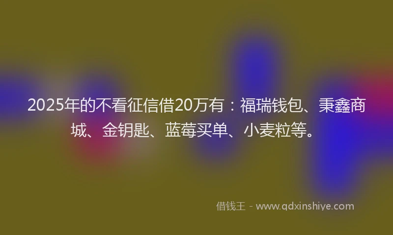 2025年的不看征信借20万有：福瑞钱包、秉鑫商城、金钥匙、蓝莓买单、小麦粒等。