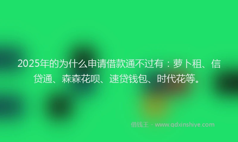 2025年的为什么申请借款通不过有：萝卜租、信贷通、森森花呗、速贷钱包、时代花等。