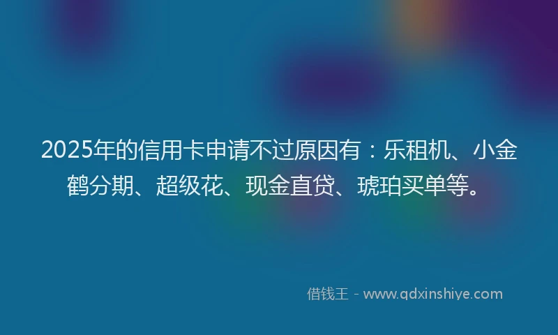 2025年的信用卡申请不过原因有：乐租机、小金鹤分期、超级花、现金直贷、琥珀买单等。