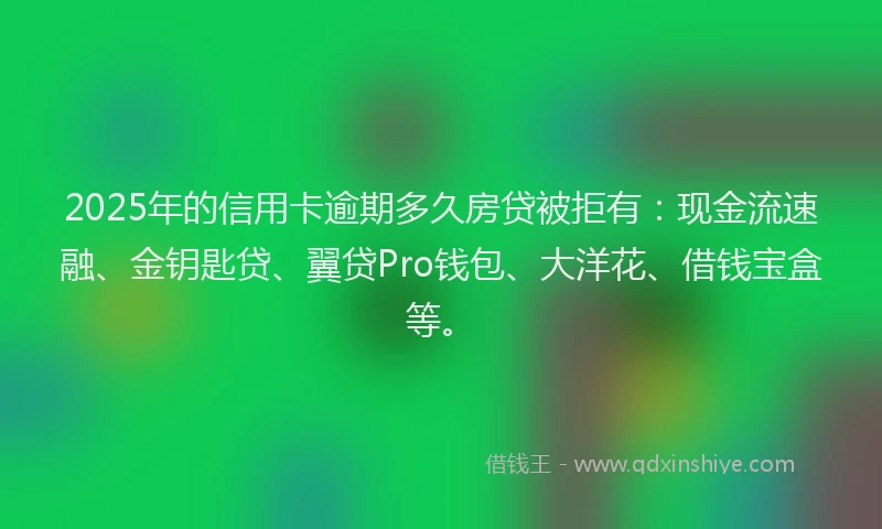 2025年的信用卡逾期多久房贷被拒有：现金流速融、金钥匙贷、翼贷Pro钱包、大洋花、借钱宝盒等。