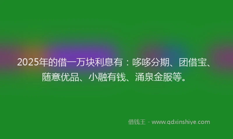 2025年的借一万块利息有：哆哆分期、团借宝、随意优品、小融有钱、涌泉金服等。
