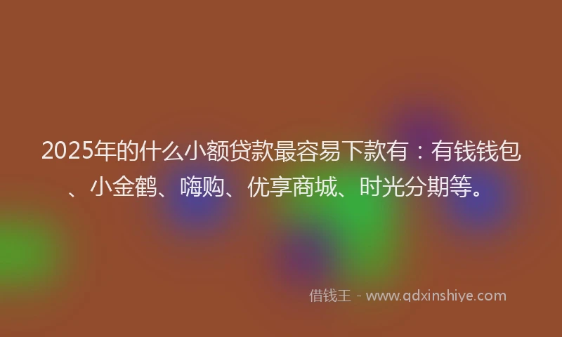 2025年的什么小额贷款最容易下款有：有钱钱包、小金鹤、嗨购、优享商城、时光分期等。