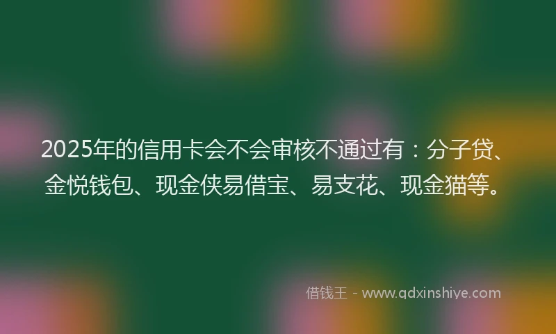 2025年的信用卡会不会审核不通过有：分子贷、金悦钱包、现金侠易借宝、易支花、现金猫等。