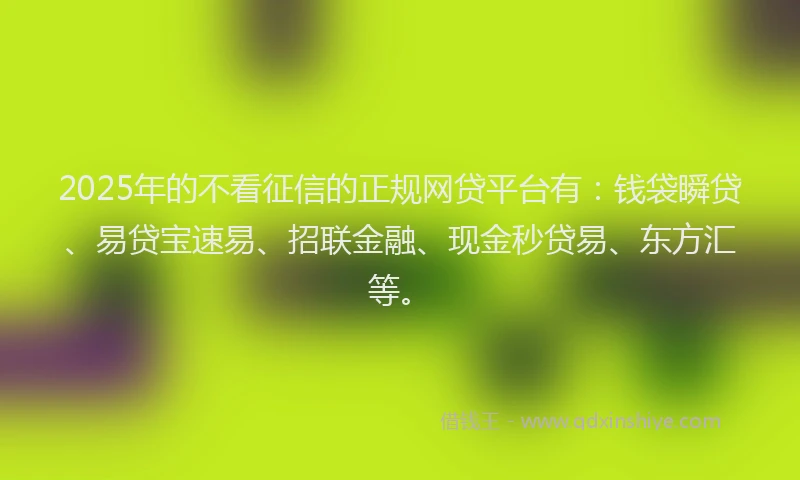 2025年的不看征信的正规网贷平台有：钱袋瞬贷、易贷宝速易、招联金融、现金秒贷易、东方汇等。