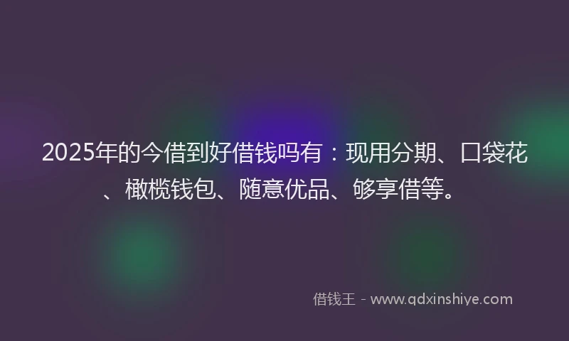 2025年的今借到好借钱吗有：现用分期、口袋花、橄榄钱包、随意优品、够享借等。