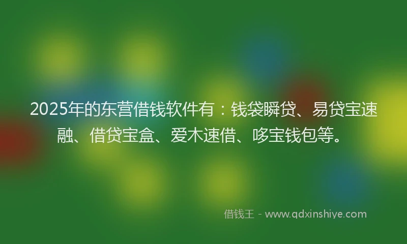 2025年的东营借钱软件有：钱袋瞬贷、易贷宝速融、借贷宝盒、爱木速借、哆宝钱包等。