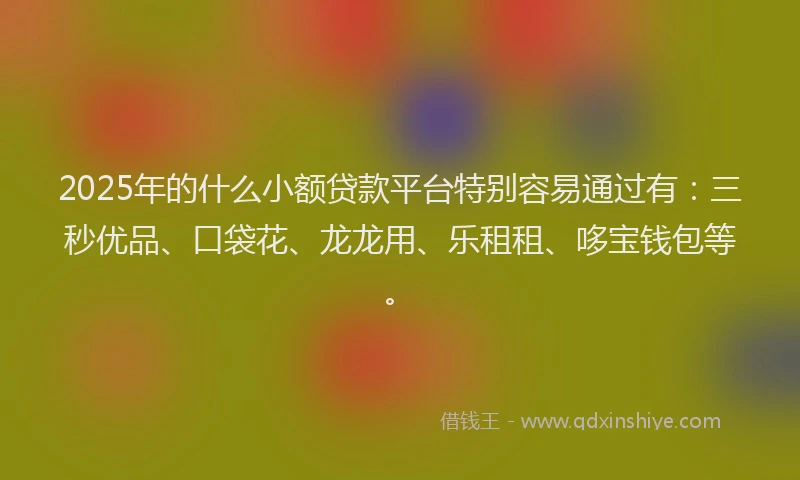2025年的什么小额贷款平台特别容易通过有：三秒优品、口袋花、龙龙用、乐租租、哆宝钱包等。