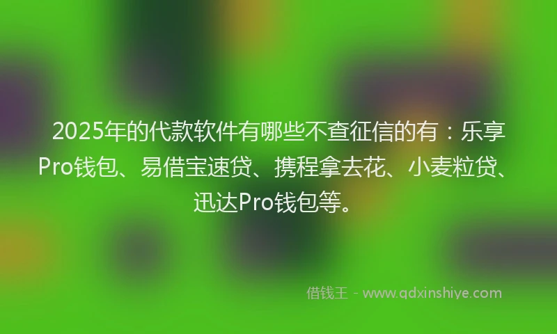 2025年的代款软件有哪些不查征信的有：乐享Pro钱包、易借宝速贷、携程拿去花、小麦粒贷、迅达Pro钱包等。