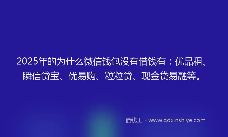 2025年的为什么微信钱包没有借钱有：优品租、瞬信贷宝、优易购、粒粒贷、现金贷易融等。