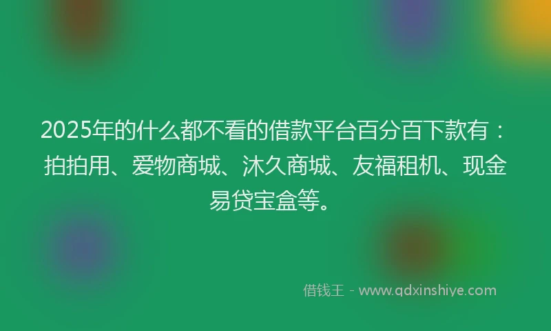 2025年的什么都不看的借款平台百分百下款有：拍拍用、爱物商城、沐久商城、友福租机、现金易贷宝盒等。
