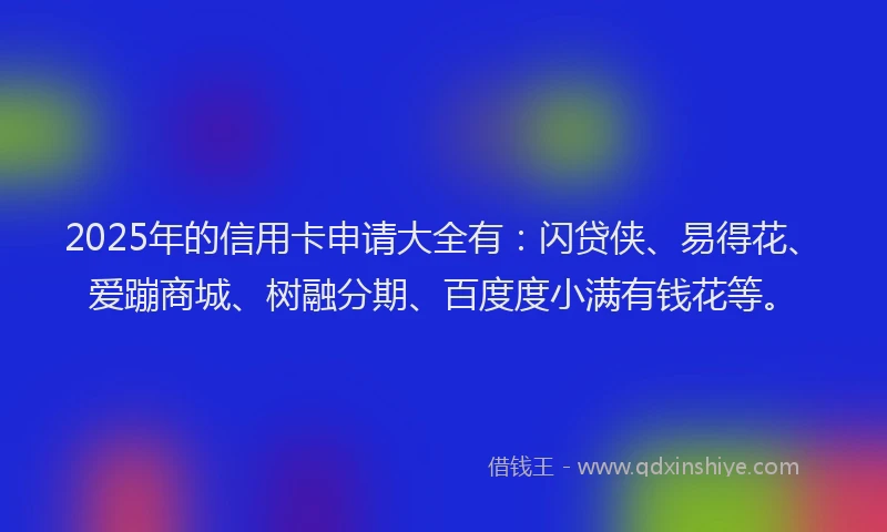 2025年的信用卡申请大全有：闪贷侠、易得花、爱蹦商城、树融分期、百度度小满有钱花等。