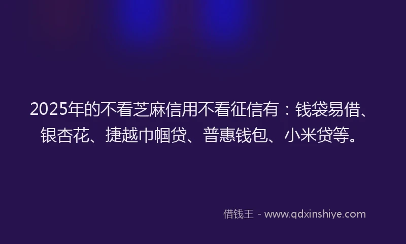 2025年的不看芝麻信用不看征信有：钱袋易借、银杏花、捷越巾帼贷、普惠钱包、小米贷等。