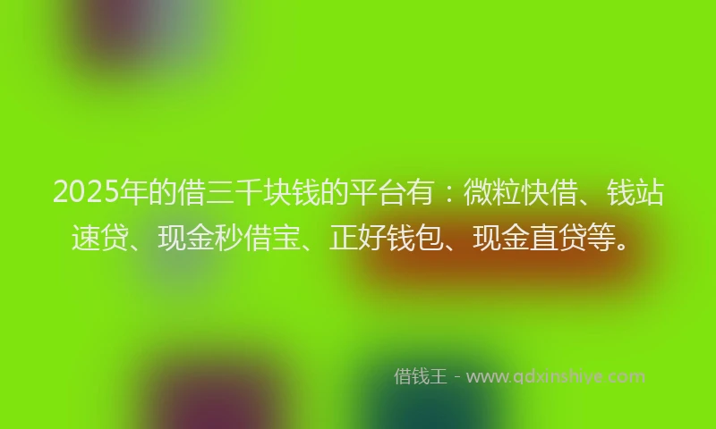 2025年的借三千块钱的平台有：微粒快借、钱站速贷、现金秒借宝、正好钱包、现金直贷等。