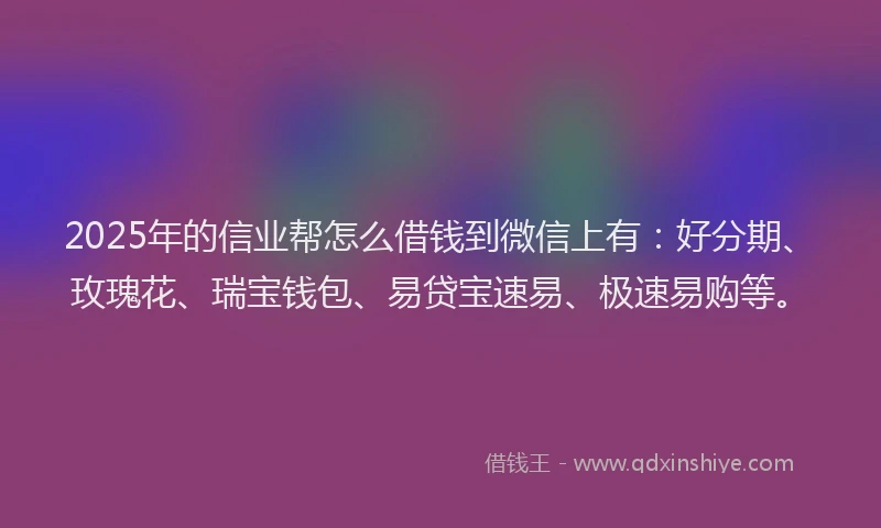 2025年的信业帮怎么借钱到微信上有：好分期、玫瑰花、瑞宝钱包、易贷宝速易、极速易购等。