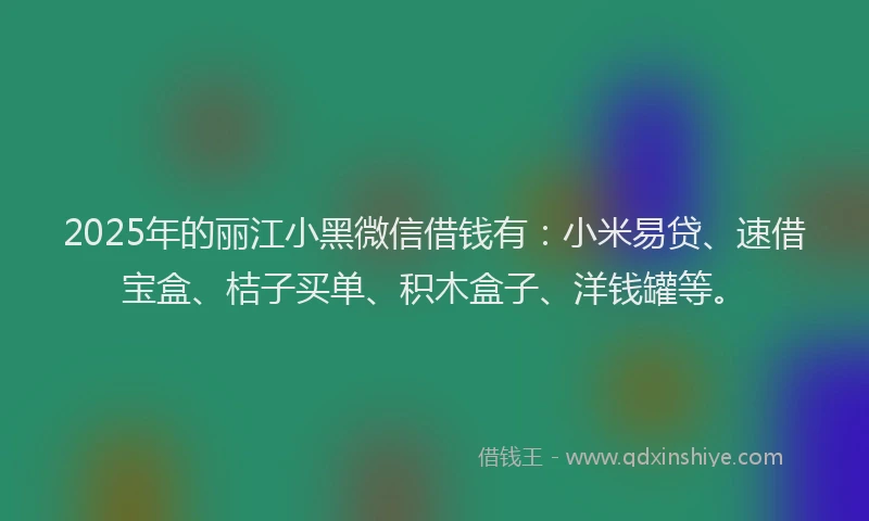 2025年的丽江小黑微信借钱有：小米易贷、速借宝盒、桔子买单、积木盒子、洋钱罐等。