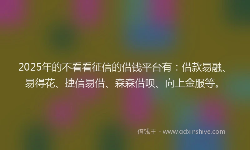 2025年的不看看征信的借钱平台有：借款易融、易得花、捷信易借、森森借呗、向上金服等。