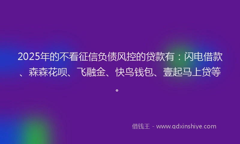 2025年的不看征信负债风控的贷款有：闪电借款、森森花呗、飞融金、快鸟钱包、壹起马上贷等。