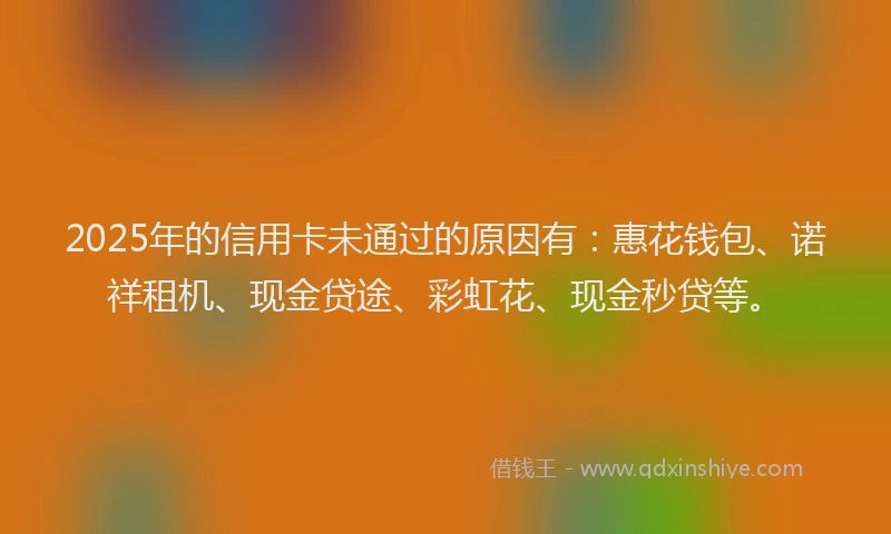 2025年的信用卡未通过的原因有：惠花钱包、诺祥租机、现金贷途、彩虹花、现金秒贷等。