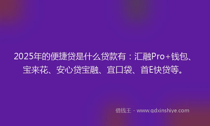2025年的便捷贷是什么贷款有：汇融Pro+钱包、宝来花、安心贷宝融、宜口袋、首E快贷等。