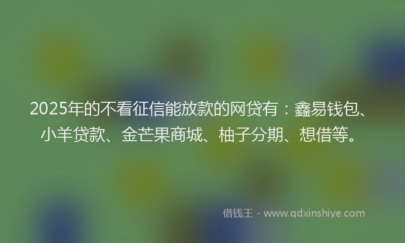 2025年的不看征信能放款的网贷有：鑫易钱包、小羊贷款、金芒果商城、柚子分期、想借等。