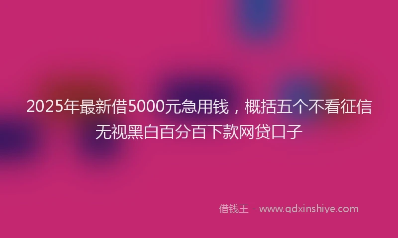 2025年最新借5000元急用钱，概括五个不看征信无视黑白百分百下款网贷口子