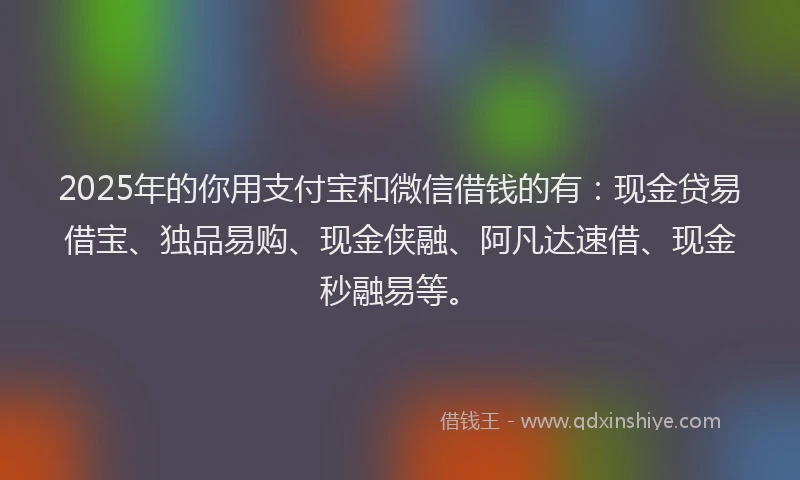 2025年的你用支付宝和微信借钱的有：现金贷易借宝、独品易购、现金侠融、阿凡达速借、现金秒融易等。