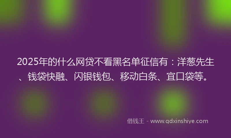 2025年的什么网贷不看黑名单征信有：洋葱先生、钱袋快融、闪银钱包、移动白条、宜口袋等。