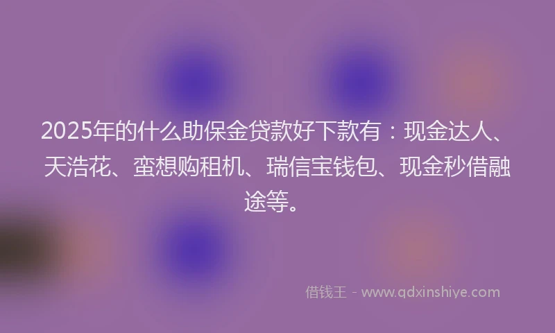 2025年的什么助保金贷款好下款有：现金达人、天浩花、蛮想购租机、瑞信宝钱包、现金秒借融途等。