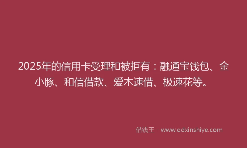 2025年的信用卡受理和被拒有：融通宝钱包、金小豚、和信借款、爱木速借、极速花等。