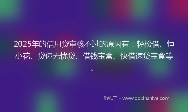 2025年的信用贷审核不过的原因有：轻松借、恒小花、贷你无忧贷、借钱宝盒、快借速贷宝盒等。