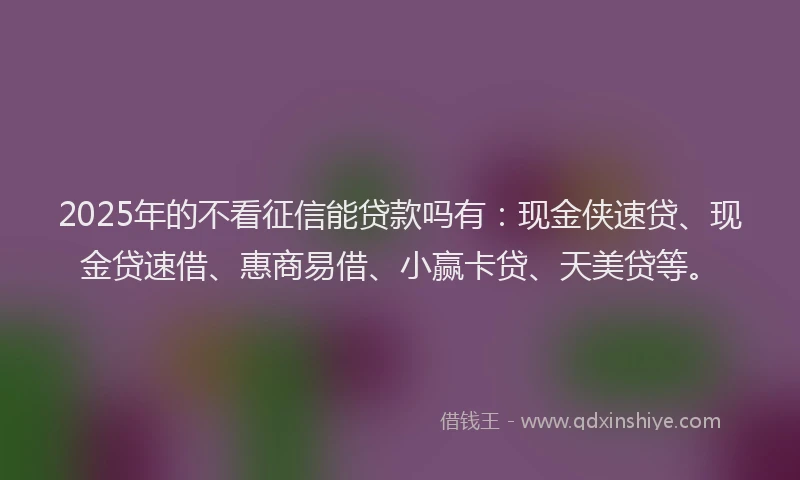 2025年的不看征信能贷款吗有：现金侠速贷、现金贷速借、惠商易借、小赢卡贷、天美贷等。