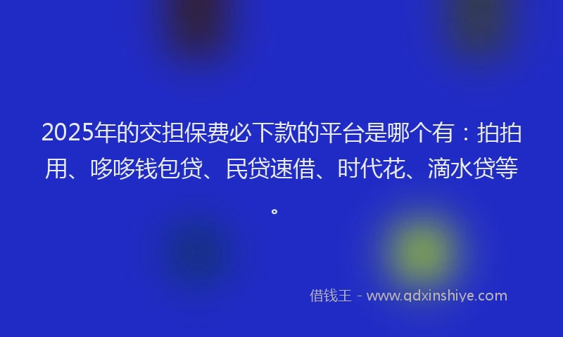 2025年的交担保费必下款的平台是哪个有：拍拍用、哆哆钱包贷、民贷速借、时代花、滴水贷等。