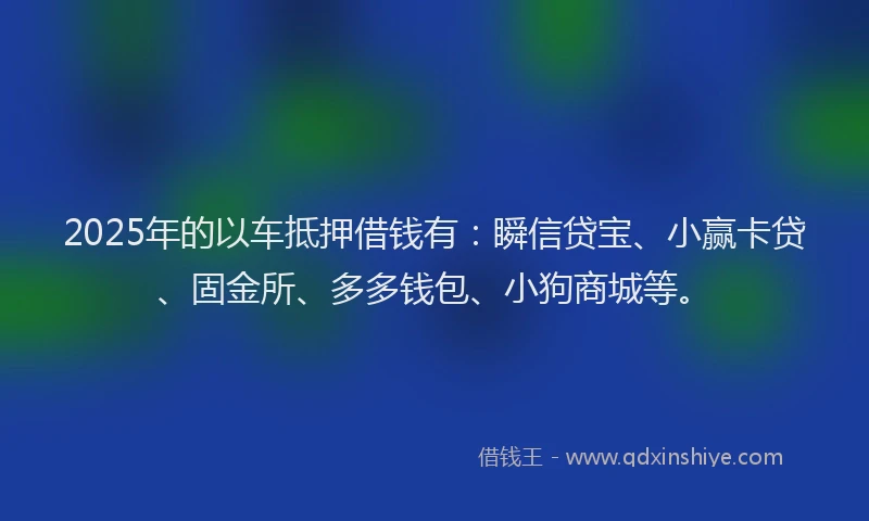 2025年的以车抵押借钱有：瞬信贷宝、小赢卡贷、固金所、多多钱包、小狗商城等。