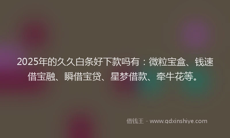2025年的久久白条好下款吗有：微粒宝盒、钱速借宝融、瞬借宝贷、星梦借款、牵牛花等。
