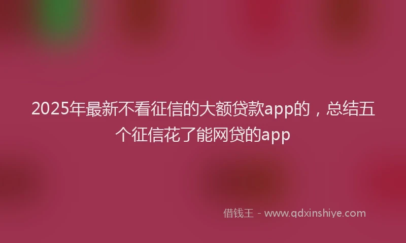 2025年最新不看征信的大额贷款app的，总结五个征信花了能网贷的app
