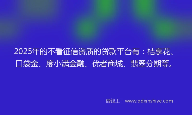 2025年的不看征信资质的贷款平台有：桔享花、口袋金、度小满金融、优者商城、翡翠分期等。