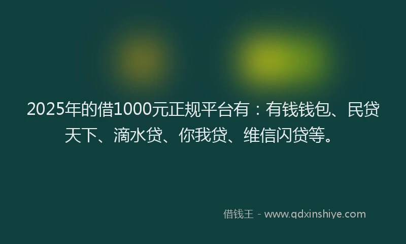 2025年的借1000元正规平台有：有钱钱包、民贷天下、滴水贷、你我贷、维信闪贷等。