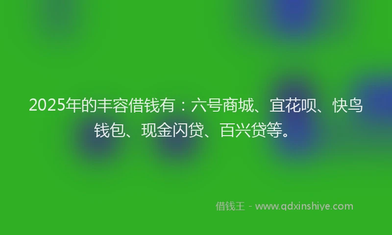 2025年的丰容借钱有：六号商城、宜花呗、快鸟钱包、现金闪贷、百兴贷等。