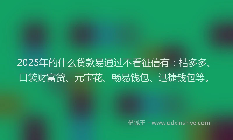 2025年的什么贷款易通过不看征信有：桔多多、口袋财富贷、元宝花、畅易钱包、迅捷钱包等。